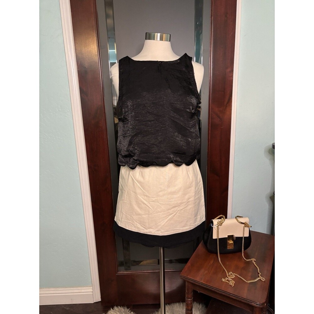 New Tullea Cream & Black Rayon Linen Skirt Size large L  #45